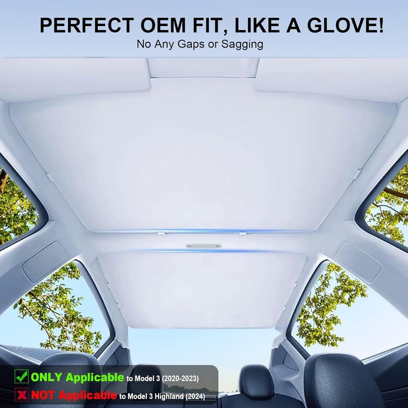 Tussgey Newest Sunshade Roof for Tesla Model 3【Blocks 99% UV, No Sag!】 Premium Roof Sun Shade for Tesla Model 3 2023-2020 Accessories Heat Insulation Keep Cooling Light-Tight Foldable Sunshade for Glass Roof - Image 5