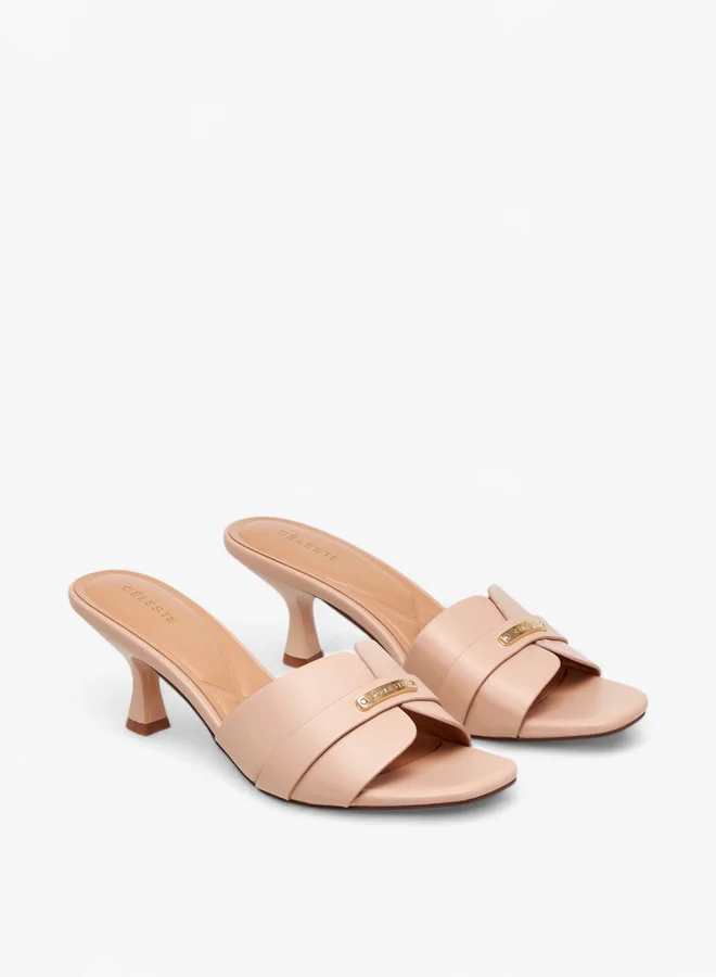 Women's Solid Slip-On Sandals with Flared Heels