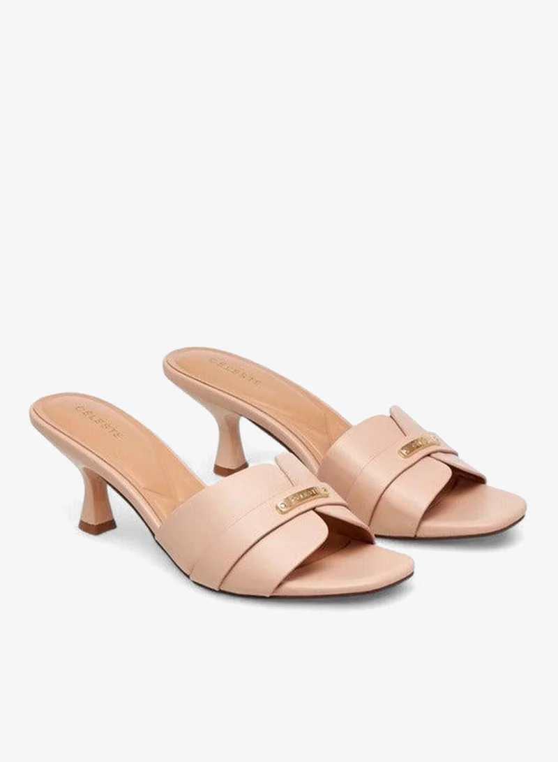 Celeste Women's Solid Slip-On Sandals with Flared Heels