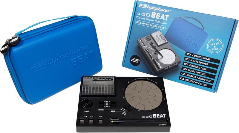 Stylophone Styphophone Beat مع حقيبة حمل - آلة طبول قلمية مدمجة | 4 مجموعات طبول و4 أصوات باس | صانع إيقاع آلة إيقاعية | آلة حلقة طبول... - Image 1