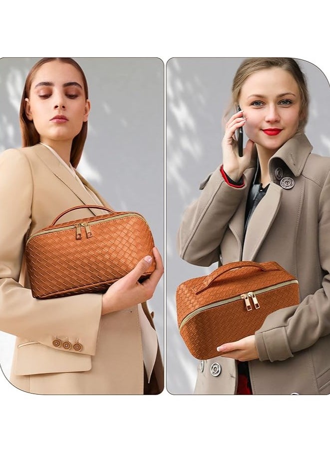 ماركة غير محددة حقيبة مكياج كبيرة السعة للسفر للنساء – حقيبة تجميل مقاومة للماء من جلد PU مع مقبض وفواصل قابلة للتعديل – حقيبة أدوات تجميل محمولة لفرش المكياج والعناية بالبشرة  - Image 4