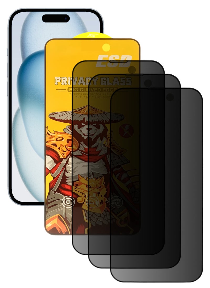 ESD 3 Pieces Tempered Dustproof Privacy Glass Screen Protector Compatible For iPhone 15 Plus - Image 1