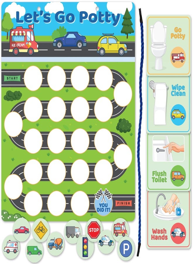 Bright Seed Reusable Magnetic Cars Potty Training Chart, Potty Training for Boys, Potty Training Sticker Chart, Potty Training Rewards for Boys, 12x10 Inches Magnetic Chart with 28 Chips - Image 1