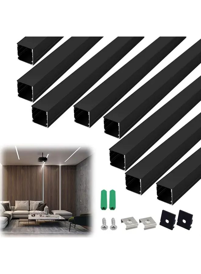 8pcs 3.3ft 1 Meter Outside Size Black U Shaped Aluminum LED Channel System With Black Diffuser Cover For Strip Light Belt - Image 1