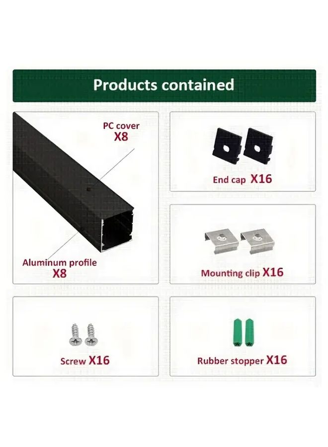 8pcs 3.3ft 1 Meter Outside Size Black U Shaped Aluminum LED Channel System With Black Diffuser Cover For Strip Light Belt - Image 2