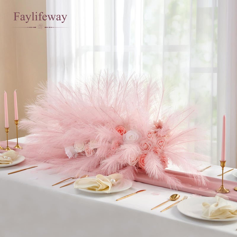 Faylifeway ðŸ±ðŸ¬ð™¥ð™˜ð™¨ Pampas Grass ðŸ­ðŸ³in, Pink Artificial Dried Pampas Grass Decor for Living Room, Faux Pampas Grass Vase Filler Fluffy for Wedding Party Boho Decoration (ð—£ð—¶ð—»ð—¸) - Image 2