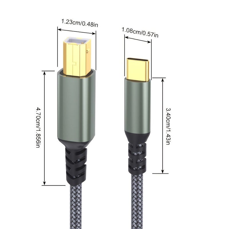 USB B to USB C Printer Cable 16ft Gold Plated Black for MacBook HP Piano Keyboard - Image 2