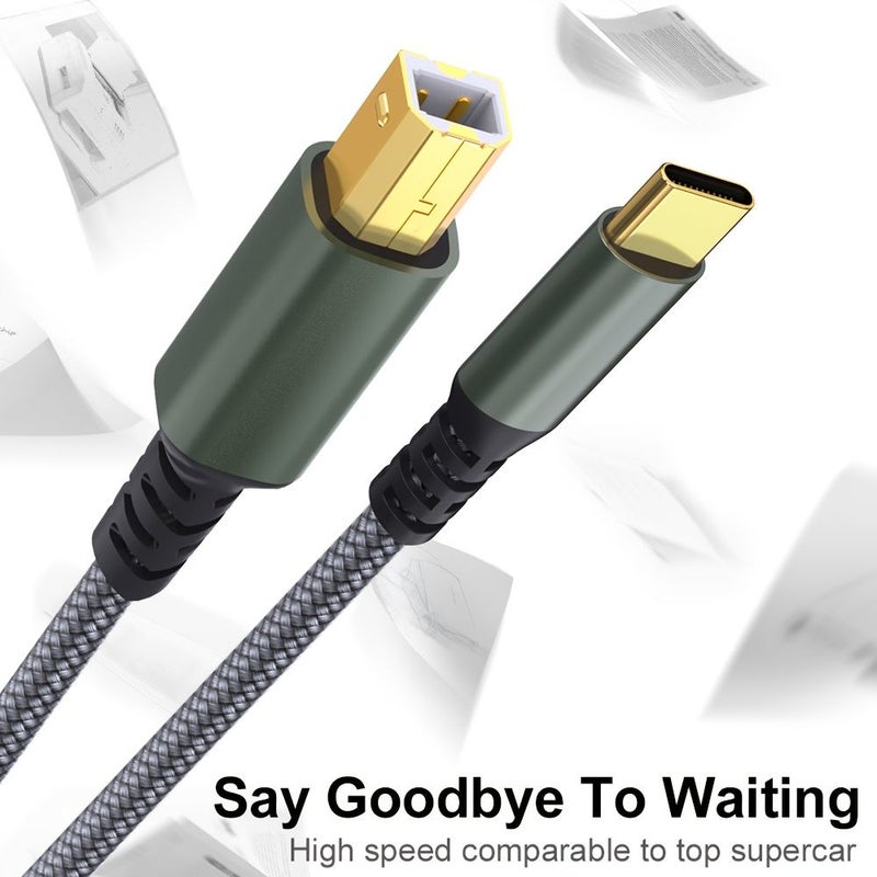 USB B to USB C Printer Cable 16ft Gold Plated Black for MacBook HP Piano Keyboard - Image 1