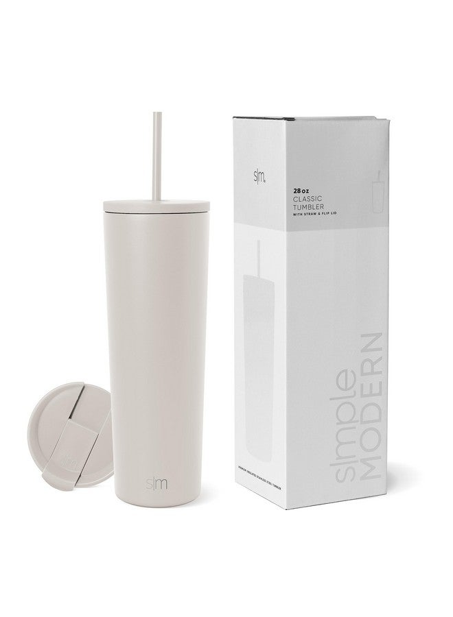 Simple Modern Insulated Tumbler with Lid and Straw | Iced Coffee Cup Reusable Stainless Steel Water Bottle Travel Mug | Gifts for Women Men Her Him | Classic Collection | 28oz | Almond Birch - Image 1