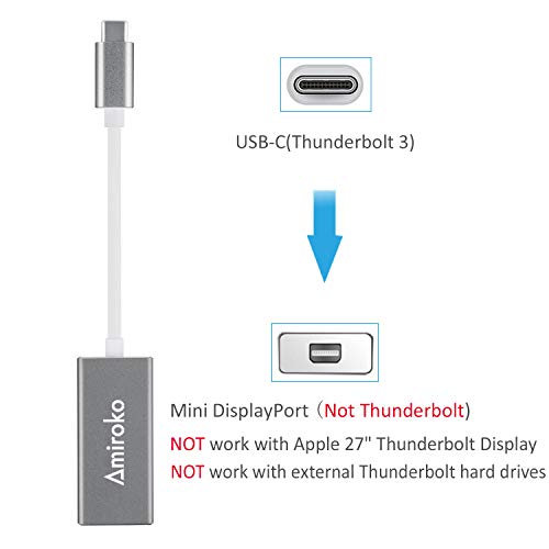 Amiroko USB-C to Mini DisplayPort Adapter, USB 3.1 Type C (Thunderbolt 3) to Mini DP Adapter Support 4K, 1080P for MacBook Pro, Alienware, to LED Cinema Display/Dell Monitor etc, Gray - Image 3