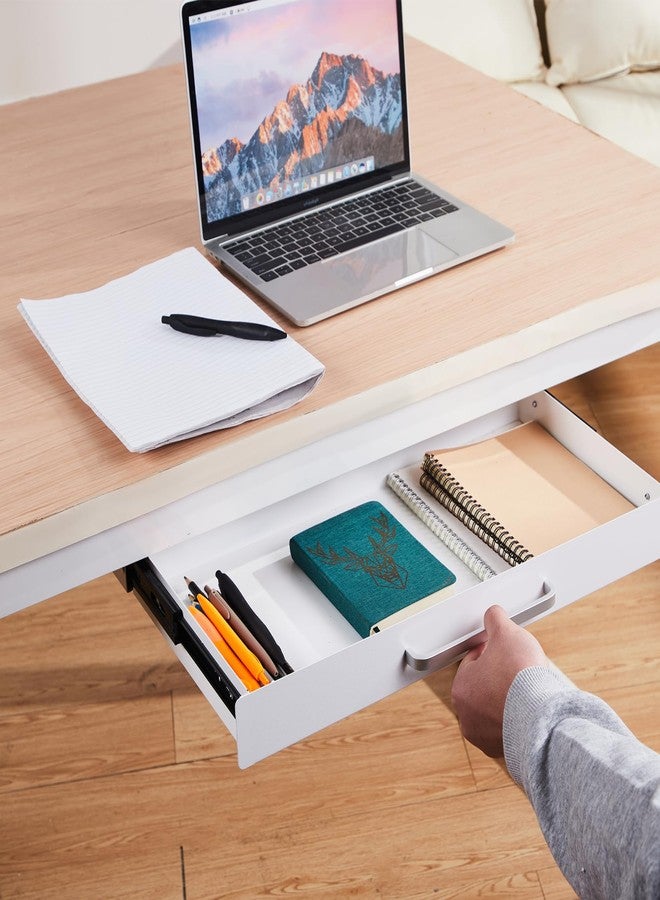 OSteed Under Desk Drawer Organizer 21" White Upgraded with Adjustable Brackets, Sliding Pull-Out Under Table Pencil Drawer, Office Standing Desk Drawer Attachment for Workbench - Image 2