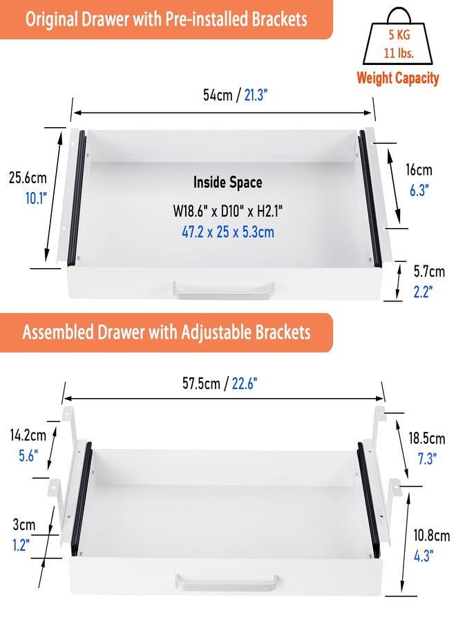 OSteed Under Desk Drawer Organizer 21" White Upgraded with Adjustable Brackets, Sliding Pull-Out Under Table Pencil Drawer, Office Standing Desk Drawer Attachment for Workbench - Image 5
