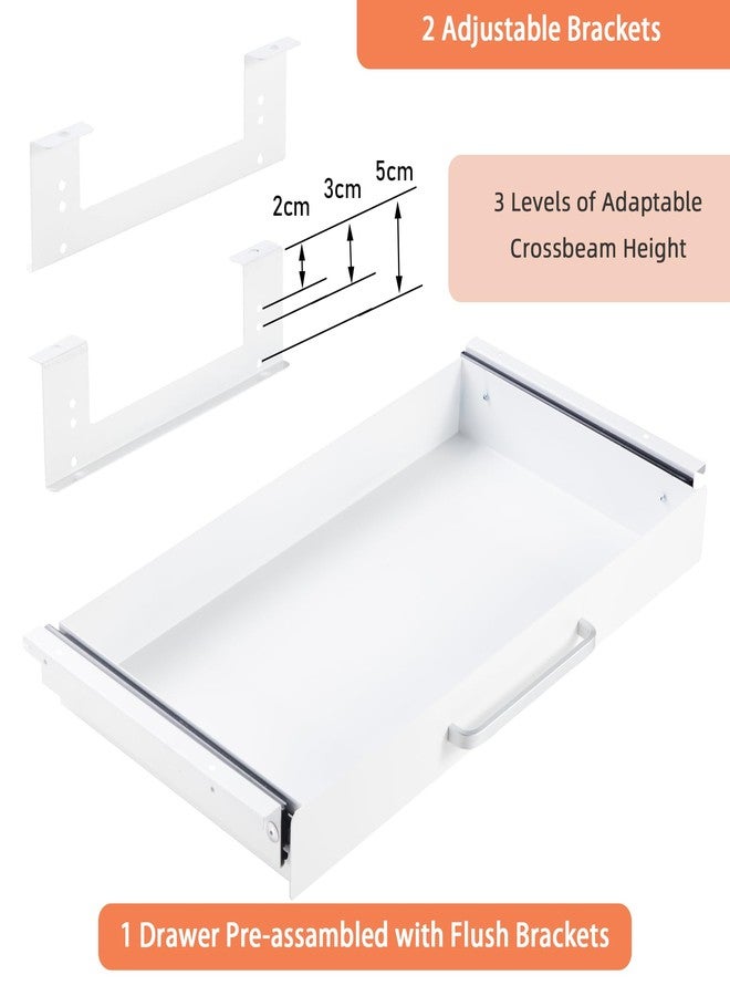 OSteed Under Desk Drawer Organizer 21" White Upgraded with Adjustable Brackets, Sliding Pull-Out Under Table Pencil Drawer, Office Standing Desk Drawer Attachment for Workbench - Image 3