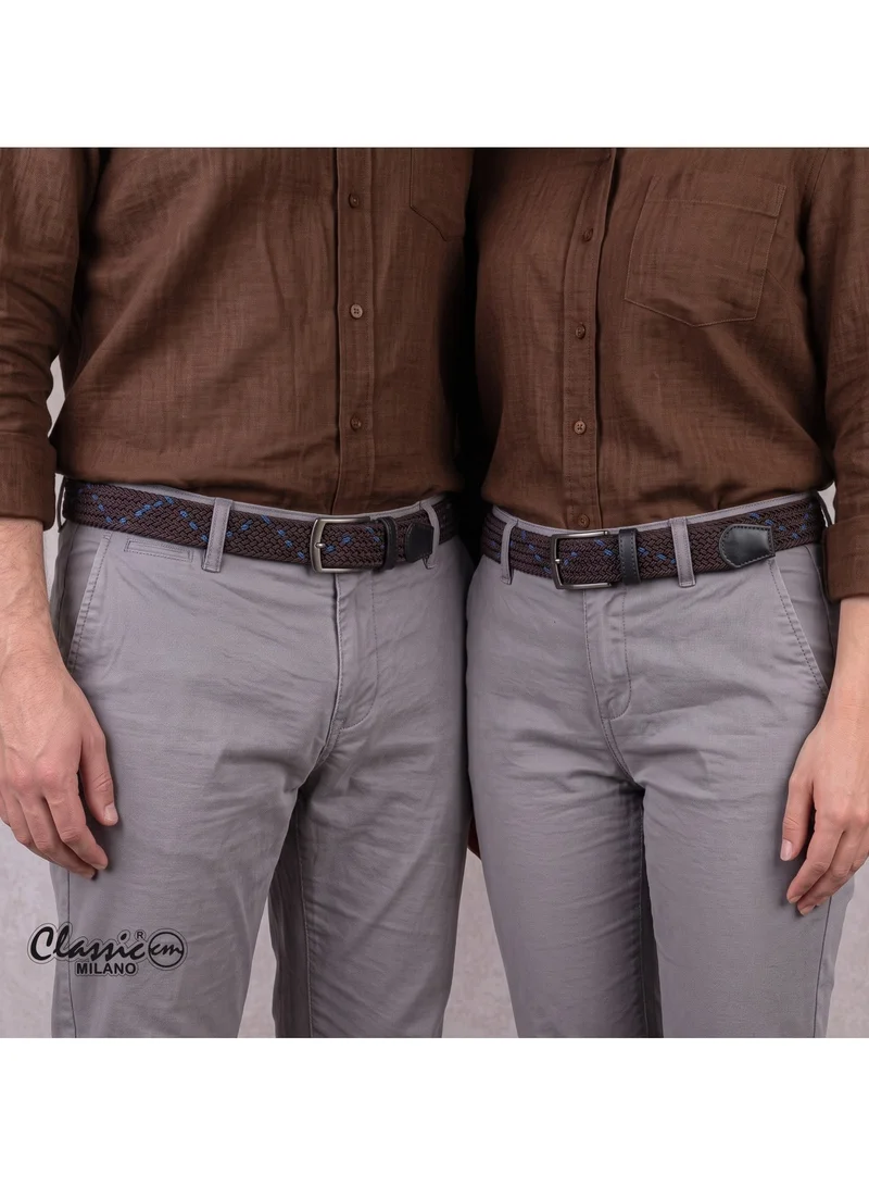 Classic Milano Brown (DWE-316) Classic Milano Braided Cotton Elastic Stretch Belt for Men & Women, Woven Canvas Web Belt with Gift Box, Adjustable Men's Belt | Full Length: 110CM (Free Size - Fits up to the waist of 40 Inches / 100 CM)  | Best Price UAE