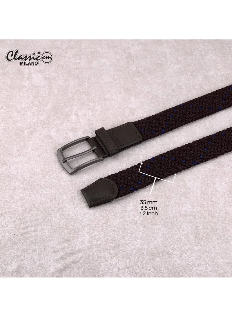 Classic Milano Brown (DWE-316) Classic Milano Braided Cotton Elastic Stretch Belt for Men & Women, Woven Canvas Web Belt with Gift Box, Adjustable Men's Belt | Full Length: 110CM (Free Size - Fits up to the waist of 40 Inches / 100 CM)  | Best Price UAE