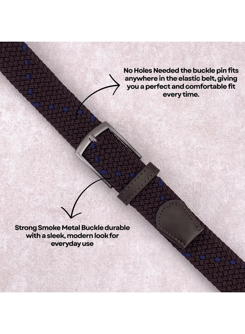 Classic Milano Brown (DWE-316) Classic Milano Braided Cotton Elastic Stretch Belt for Men & Women, Woven Canvas Web Belt with Gift Box, Adjustable Men's Belt | Full Length: 110CM (Free Size - Fits up to the waist of 40 Inches / 100 CM)  | Best Price UAE