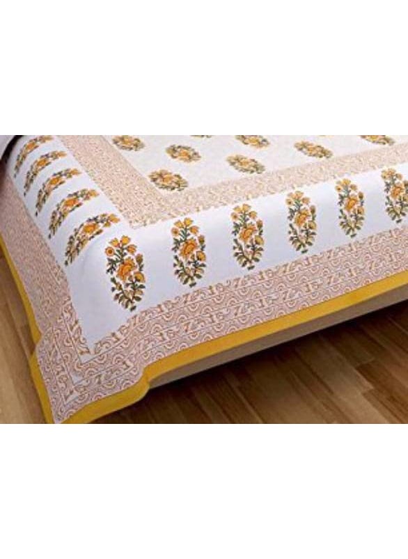 Queenie Queenie Brand 100% Cotton Rajasthani Jaipuri Traditional King Size Double Bed Bedsheet With 2 Pillow Covers/Guldasta Printed Bedsheet For Doubleb Bed (Gangaur-Ly-Ly), multi-colour  - Image 3