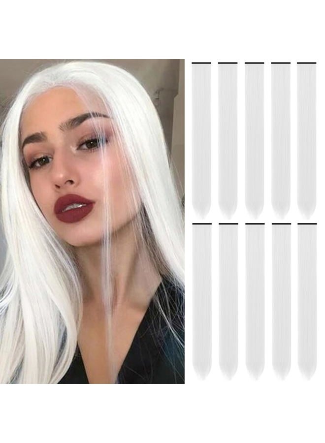 TOFAFA 22 inch Colored Hair Extensions, Multi-colors Party Highlights Clip in Long Synthetic Hair Extensions for Girls Women Kids Party Gift(10 PCS White) - Image 1