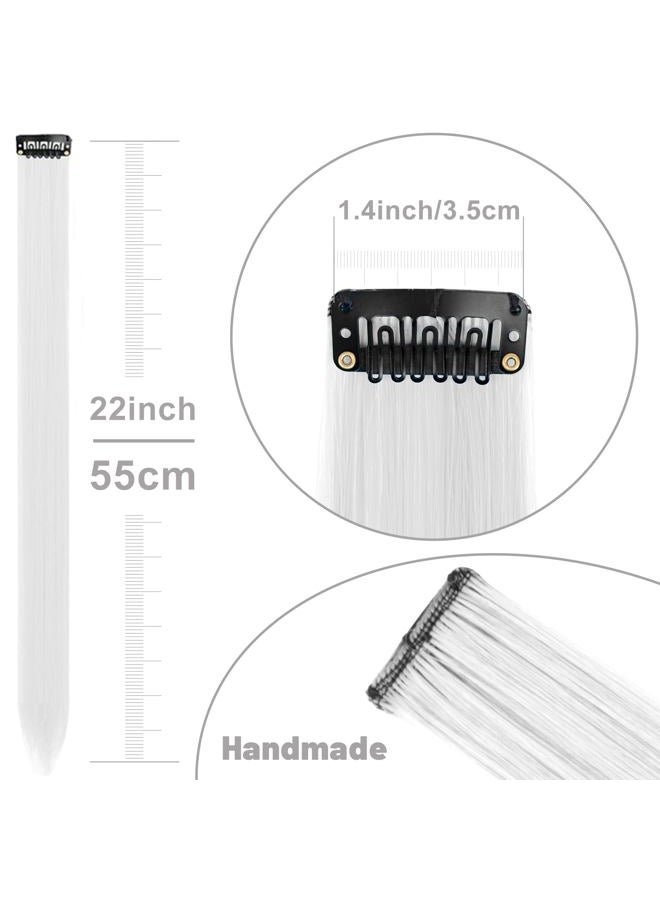 TOFAFA 22 inch Colored Hair Extensions, Multi-colors Party Highlights Clip in Long Synthetic Hair Extensions for Girls Women Kids Party Gift(10 PCS White) - Image 4