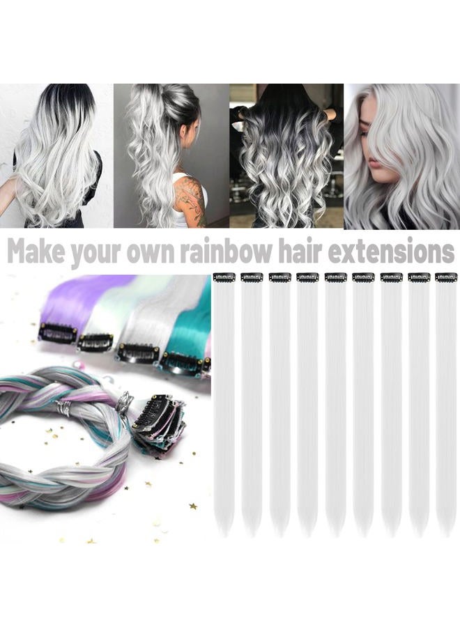 TOFAFA 22 inch Colored Hair Extensions, Multi-colors Party Highlights Clip in Long Synthetic Hair Extensions for Girls Women Kids Party Gift(10 PCS White) - Image 2