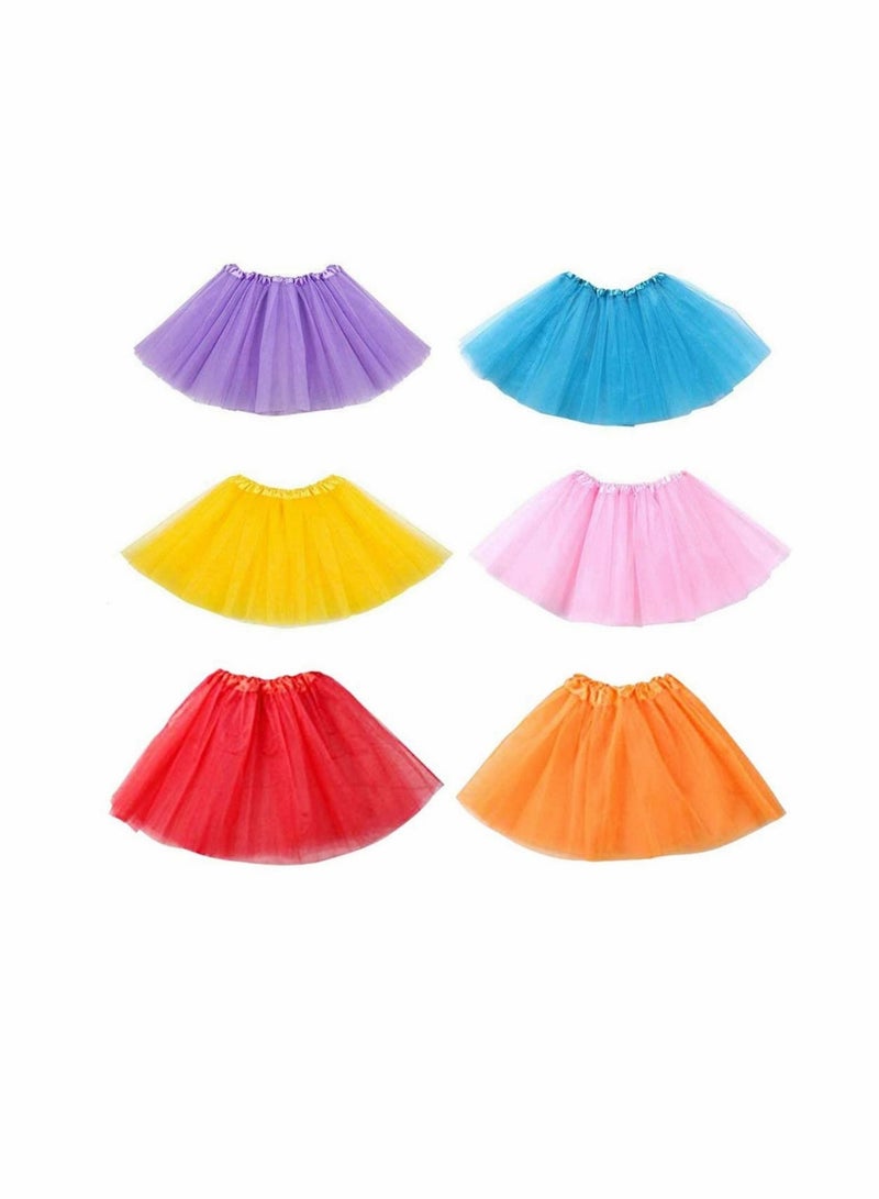 Captaintech Dress-Up Tutus for Girls - Pack of 6 Colored Tutu Skirts - Tulle Three-Layered Girls Tutu Girls Ballet Tutu Kids Birthday Princess Party Favor Dress Skirt Set - Image 1