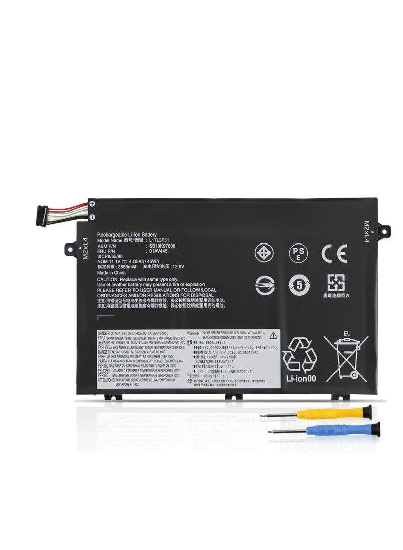 Terabyte REPLACEMENT L17M3P52 01AV447 Laptop Battery Compatible with Lenovo ThinkPad E480 E485 E495 E580 E585 E490 E590 E595 Series Notebook SB10K97608 L17M3P51 L17L3P51 SB10K97607 01AV446 01AV445 01AV448 - Image 1