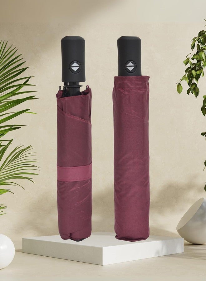 FABINALIV Maroon Solid Auto ON/OFF Waterproof Automatic Compact Umbrella (FLUB-1036-Maroon) - Image 2