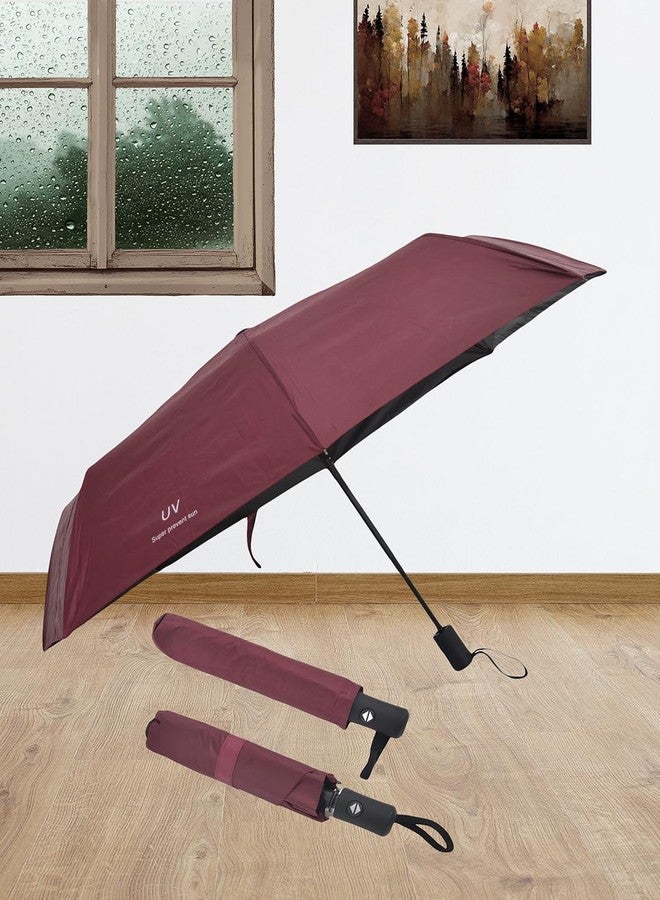 FABINALIV Maroon Solid Auto ON/OFF Waterproof Automatic Compact Umbrella (FLUB-1036-Maroon) - Image 4