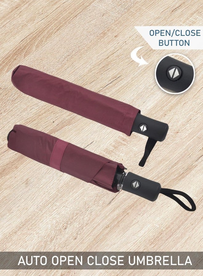 FABINALIV Maroon Solid Auto ON/OFF Waterproof Automatic Compact Umbrella (FLUB-1036-Maroon) - Image 3