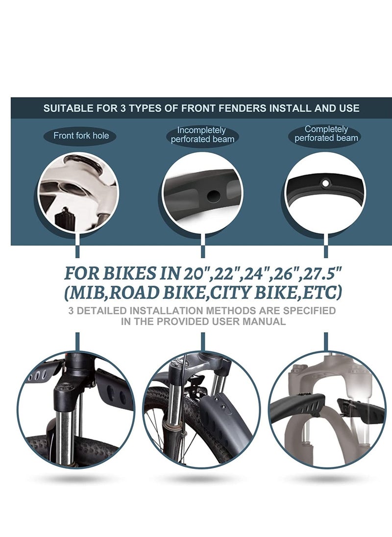 Y&D Bike Fender Set with 26ft DIY Reflective Tape Adjustable Bicycle Fenders for 22in 24in 26in 27.5in, 3 Parts-Universal Full Cover Thicken Widen Front Rear Mud Guards Fit MTB Mountain Road  - Image 2