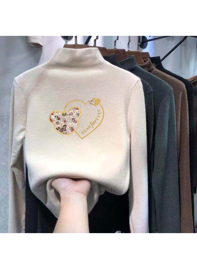 Boys And Girls Half Turtleneck German Velvet Bottoming Shirt Autumn And Winter New Warm Baby Cartoon Printed Long-sleeved T-shirt