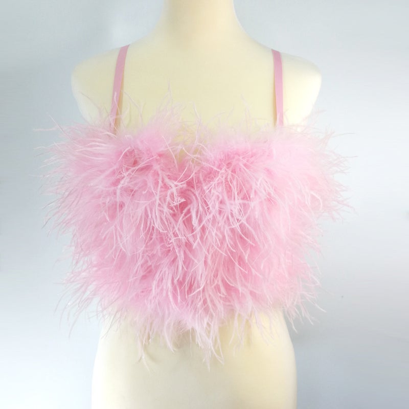 Korean Style Internet Celebrity Feather Tube Top With Colorful Ostrich Feathers And Fishbone Straps For Female Idol Stage Performance - Image 1