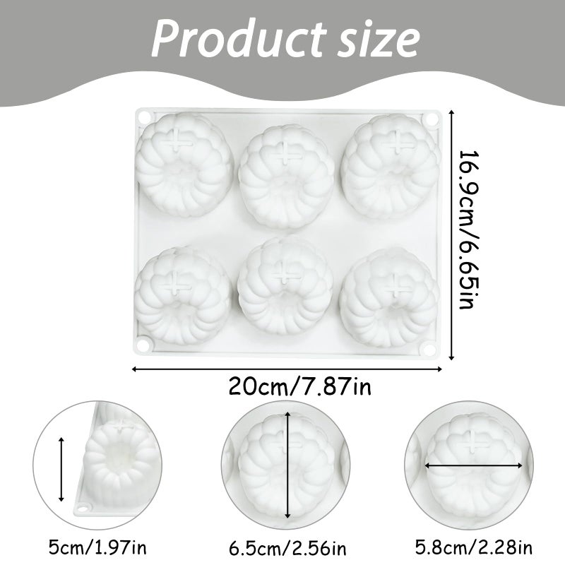 Fchil 6-Cavity Raspberry Silicone Molds for Mousse Cake, Large Fluted Design, White - Image 2