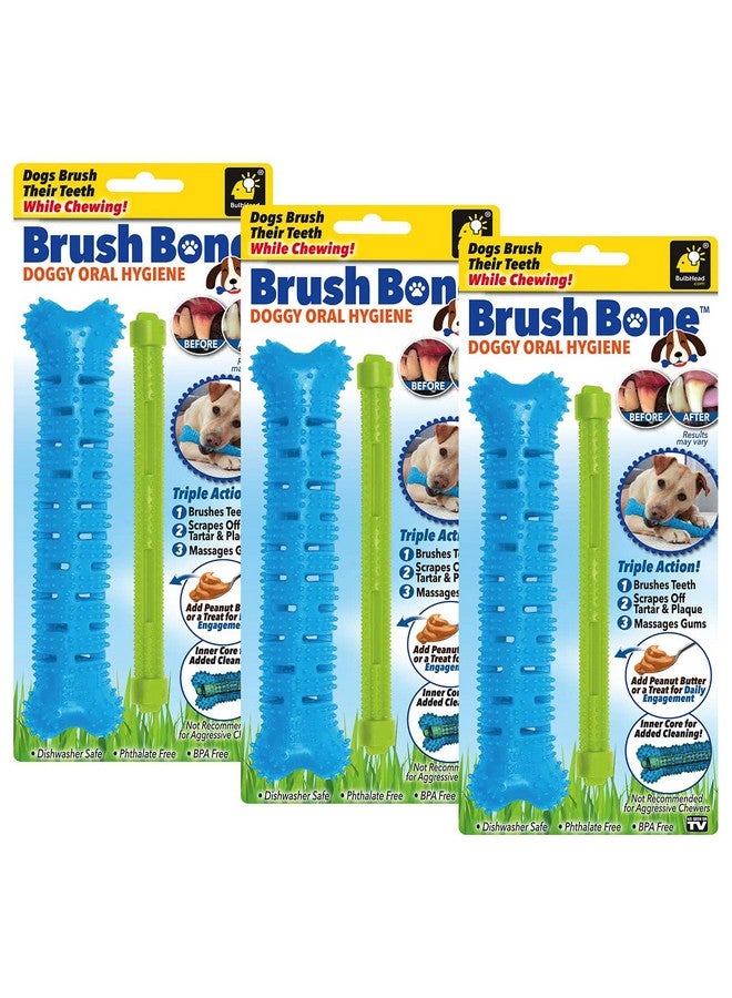BulbHead BrushBone As Seen On TV Doggy Toothbrush Chew Toy 3 Pack, Plaque & Tartar Remover, Works 3 Ways to Clean While They Play, Invented by a Dentist, Add Peanut Butter or Cheese, Brush Bone - Image 1