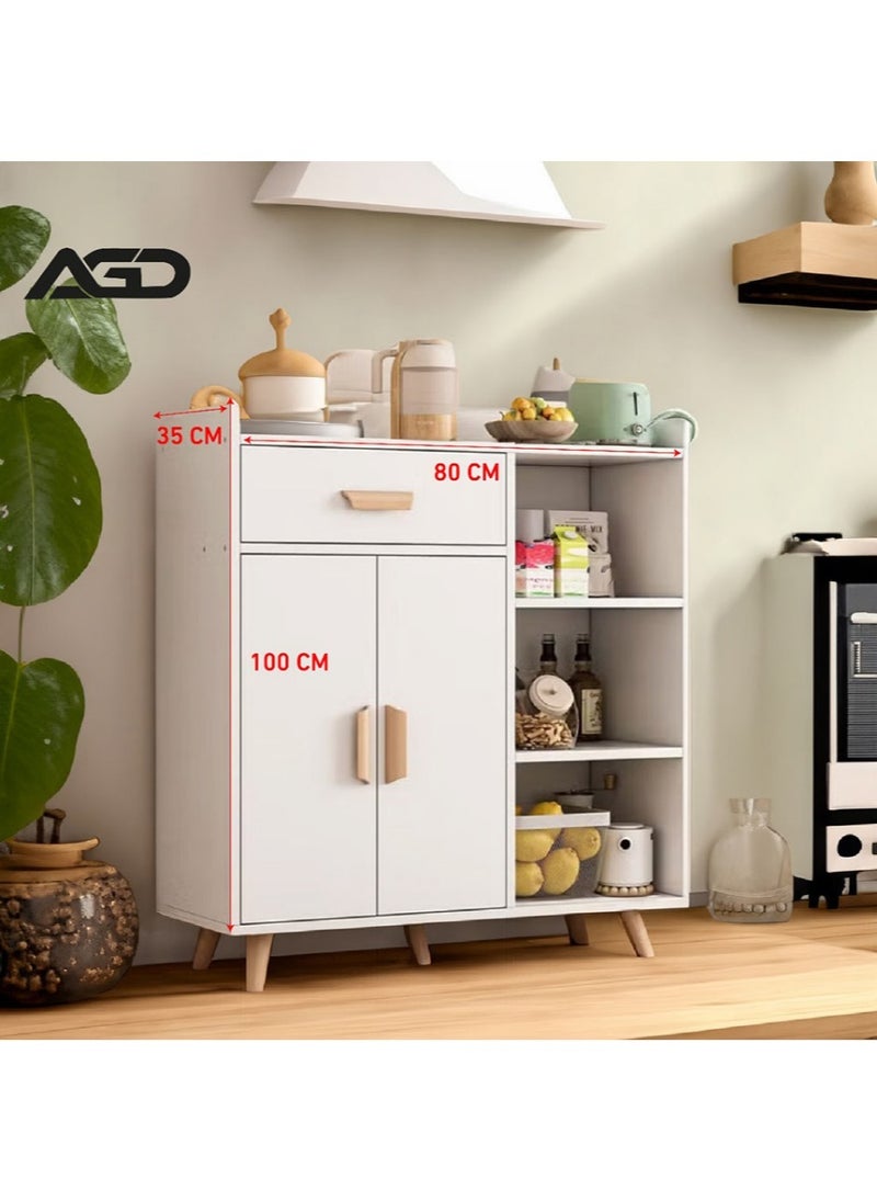 AGD Coffee Corner Cabinet with Storage Drawer, Sideboard with Adjustable Tier, Kitchen Storage Cabinet for Dining Room, Kitchen Microwave Oven Storage Rack (White)  - Image 1