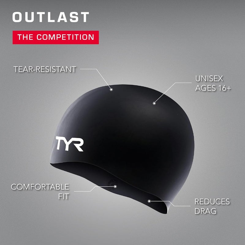 TYR Wrinkle Free Silicone Swim Cap - Black - Image 4