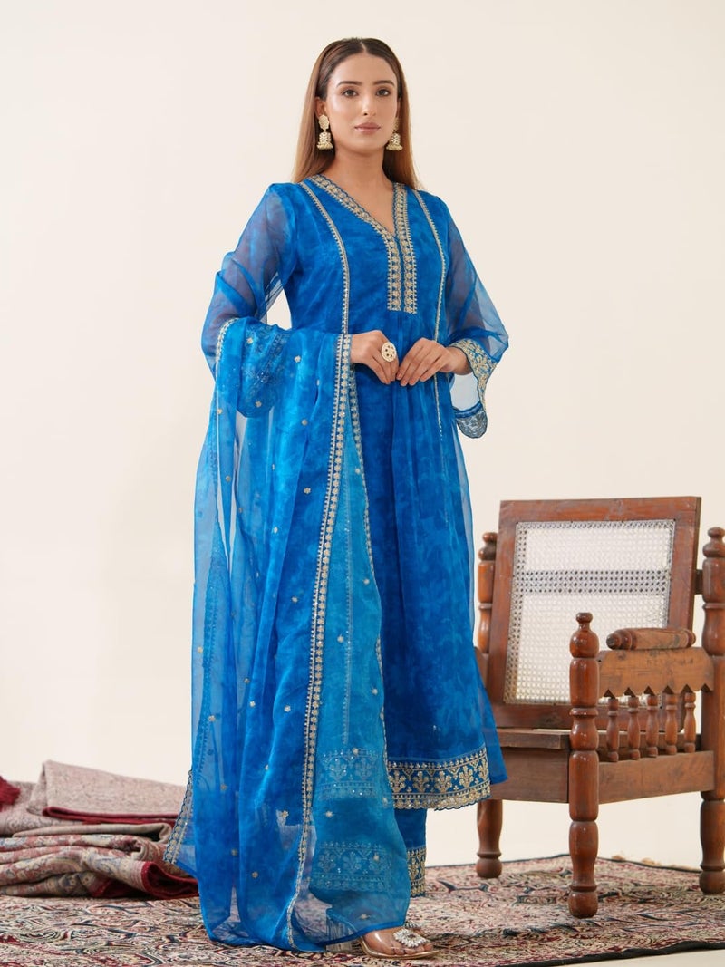 Kaari Women's Embroidered Kurti Set with Dupatta | Ethnic Suits with Embellished Dupatta | Everyday and Festive Kurti Set for Women|N Blue|L - Image 4