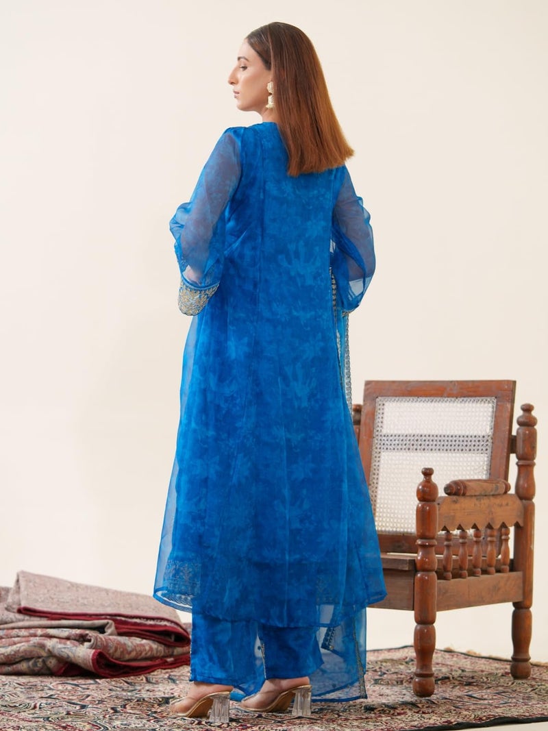 Kaari Women's Embroidered Kurti Set with Dupatta | Ethnic Suits with Embellished Dupatta | Everyday and Festive Kurti Set for Women|N Blue|L - Image 5