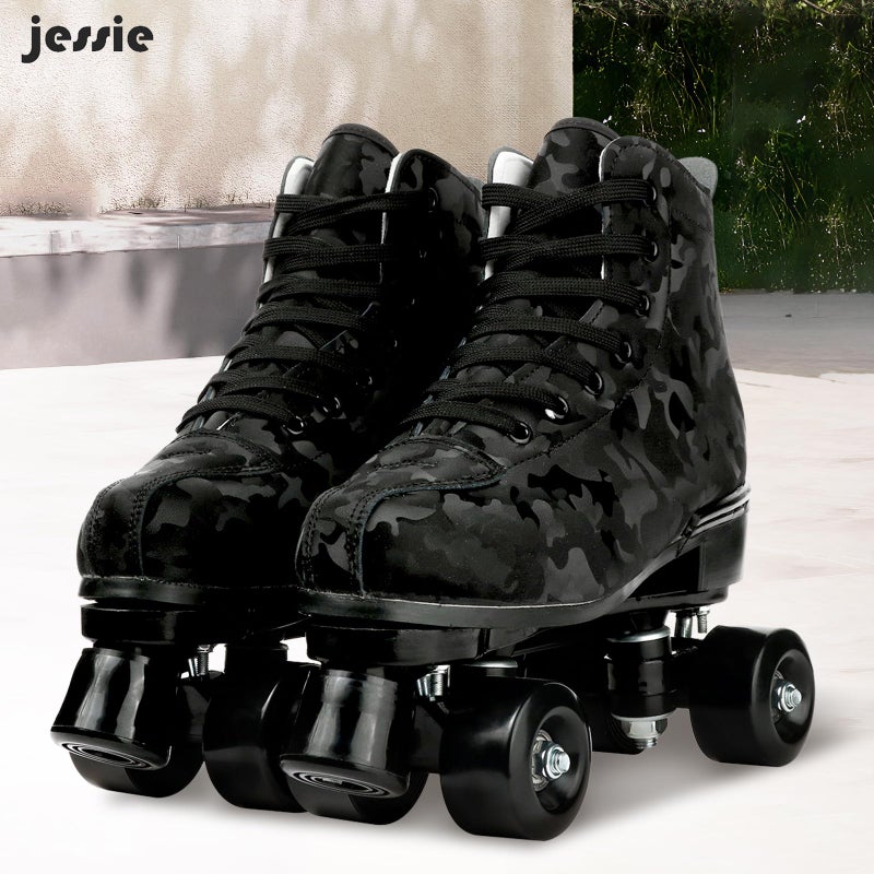 Jessie Roller Skates Men with Light Up Wheels Adult Quad Outdoor Skating for Women Youth Boys Girls(Black camo,42-US:9.5) - Image 2