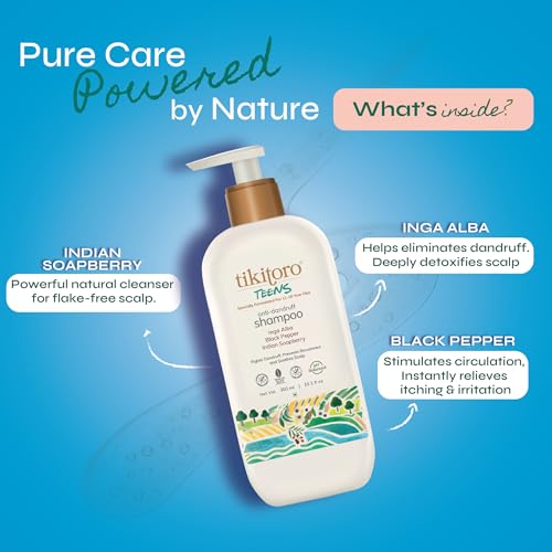 Tikitoro Teens Anti-dandruff Shampoo 100% Vegan with Aloe vera, Provitamin B5, Hibiscus, Rice Protein, Cleanses Scalp, Conditions Hair No Parabens & Sulphates (300ml x 1) - Image 4