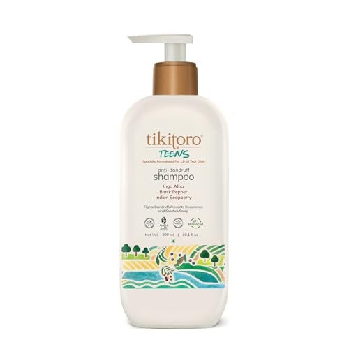 Tikitoro Teens Anti-dandruff Shampoo 100% Vegan with Aloe vera, Provitamin B5, Hibiscus, Rice Protein, Cleanses Scalp, Conditions Hair No Parabens & Sulphates (300ml x 1) - Image 1
