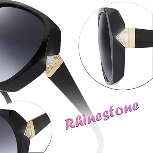 The Fresh Women's Oversized Jackie O Hybrid Butterfly Fashion Rhinestone Sunglasses - Exquisite Packaging (732701 Black, Gradient Grey) - Image 4