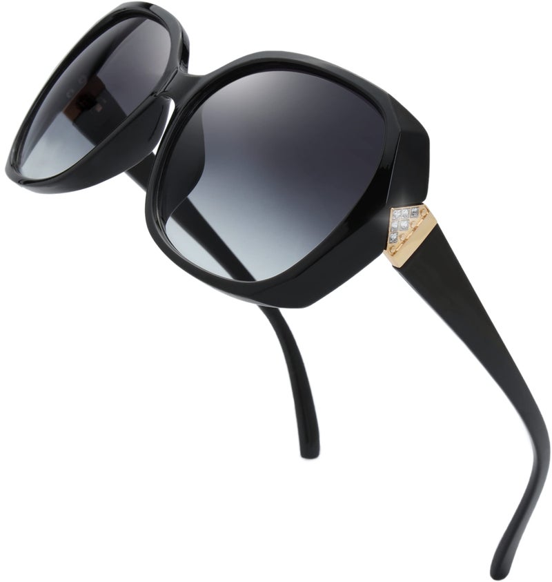 The Fresh Women's Oversized Jackie O Hybrid Butterfly Fashion Rhinestone Sunglasses - Exquisite Packaging (732701 Black, Gradient Grey) - Image 1