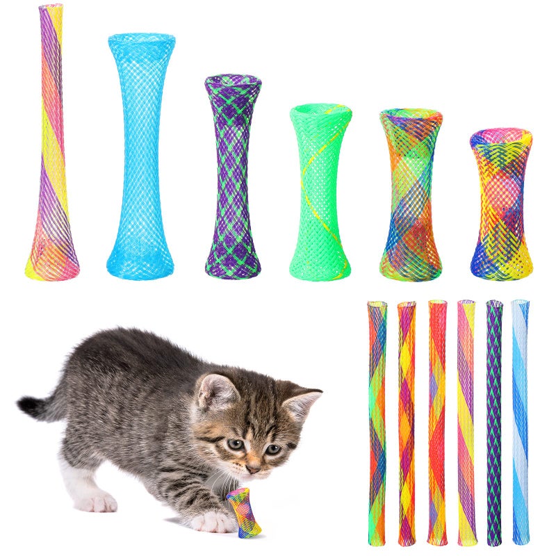 Leitee 60 Pcs Cat Spring Toys Kitten Colorful Fun Tubes Indoor Interactive Cat Tube Plastic Coil for Pet Hunt Scratching(Random Colors) - Image 1