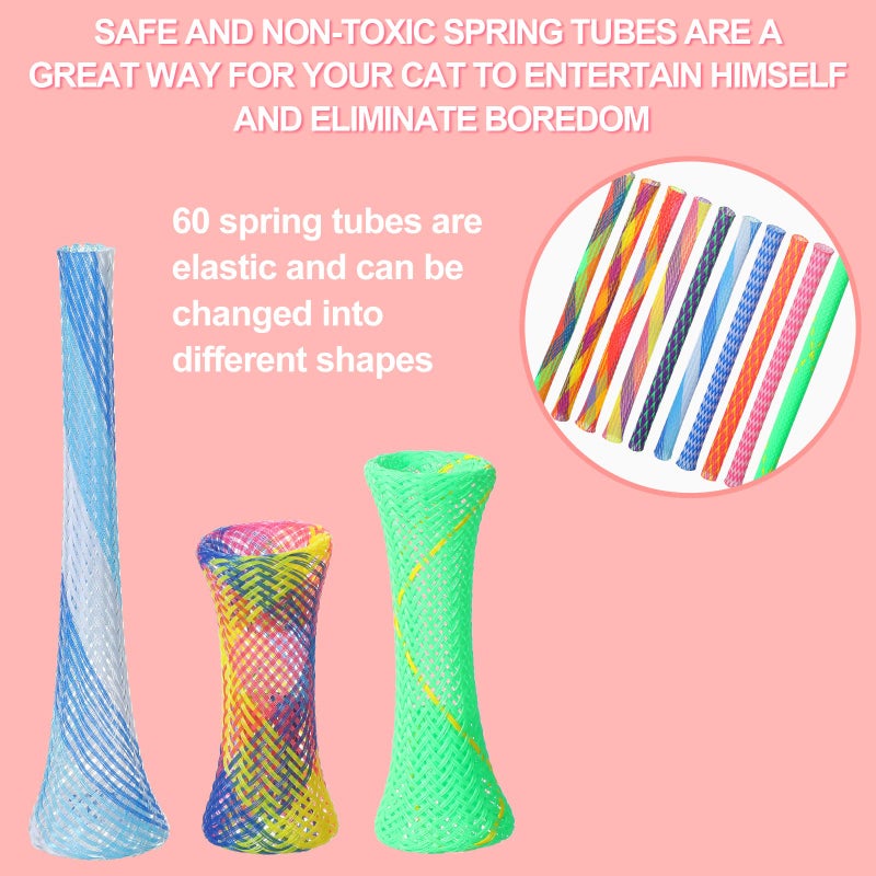 Leitee 60 Pcs Cat Spring Toys Kitten Colorful Fun Tubes Indoor Interactive Cat Tube Plastic Coil for Pet Hunt Scratching(Random Colors) - Image 3