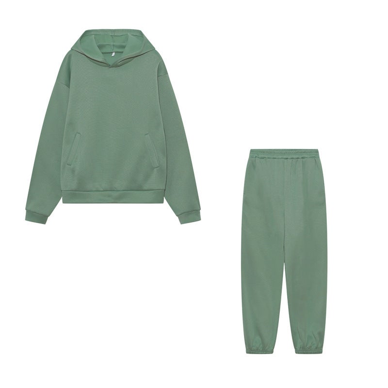 African European and American autumn and winter cross-border fashion casual womens clothing thickened long-sleeved hooded sweater trousers two-piece suit for women Light green