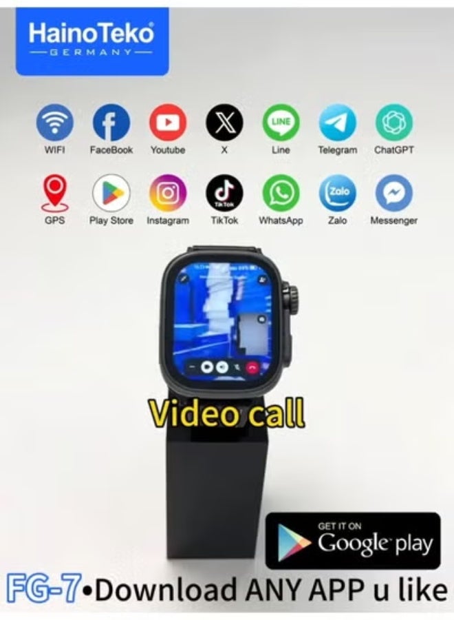 Haino Teko FG-7 5G Android Smartwatch with Rotating Camera, SIM Card Slot, WiFi, GPS Navigation & Social Media Access – HD Touchscreen Smart Fitness & Communication Watch for Men & Women, Built-in Apps, Bluetooth Calling, Fitness Tracking & Long Battery Life – Black - Image 3