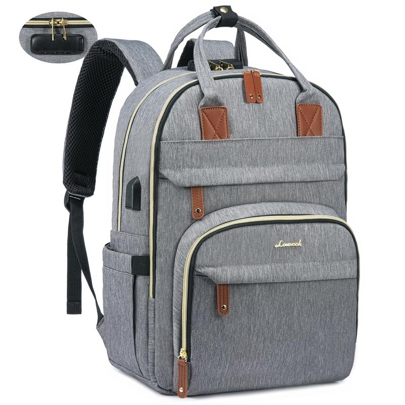 Lovevook LOVEVOOK Laptop Backpack for Women & Men, Unisex Travel Anti-theft Work Bag, Business Computer College Backpacks Purse, Casual Hiking Outdoor Carry On Daypack with Lock, Fits 15.6 Inch Laptop, Grey  - Image 1