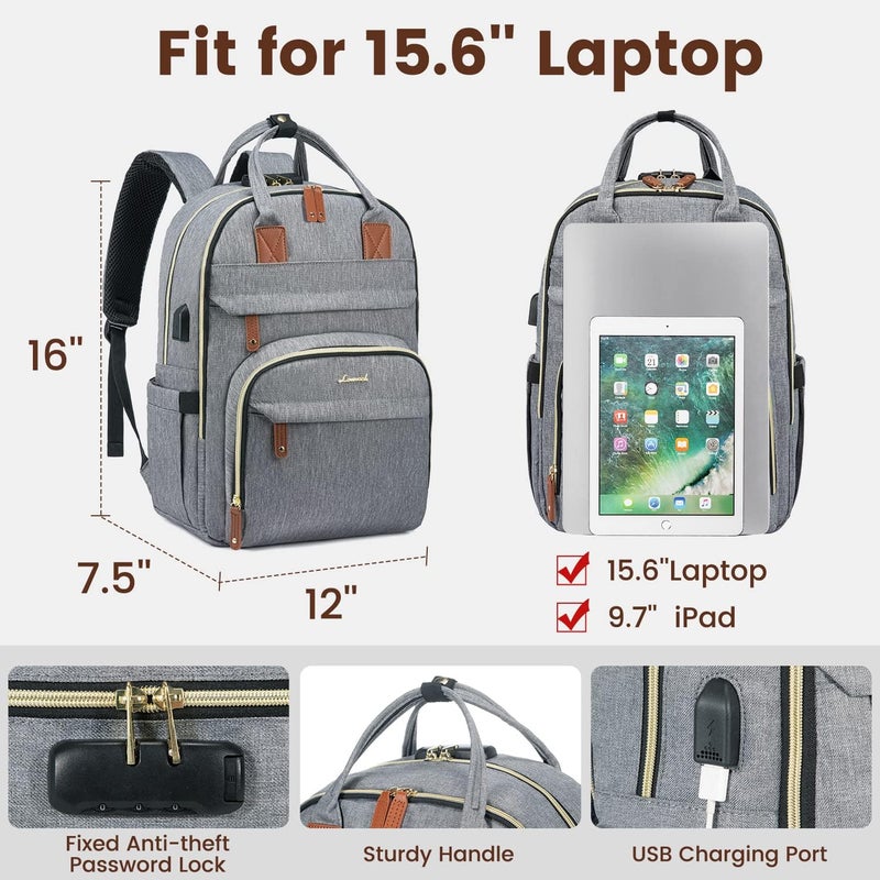 Lovevook LOVEVOOK Laptop Backpack for Women & Men, Unisex Travel Anti-theft Work Bag, Business Computer College Backpacks Purse, Casual Hiking Outdoor Carry On Daypack with Lock, Fits 15.6 Inch Laptop, Grey  - Image 5