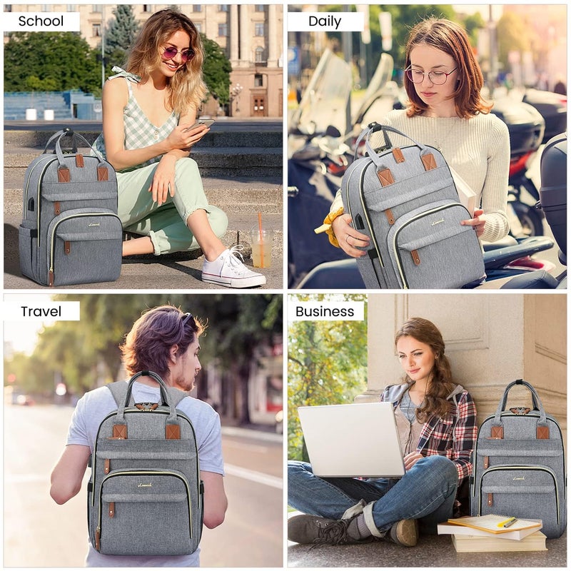 LOVEVOOK Laptop Backpack for Women & Men, Unisex Travel Anti-theft Work Bag, Business Computer College Backpacks Purse, Casual Hiking Outdoor Carry On Daypack with Lock, Fits 15.6 Inch Laptop, Grey